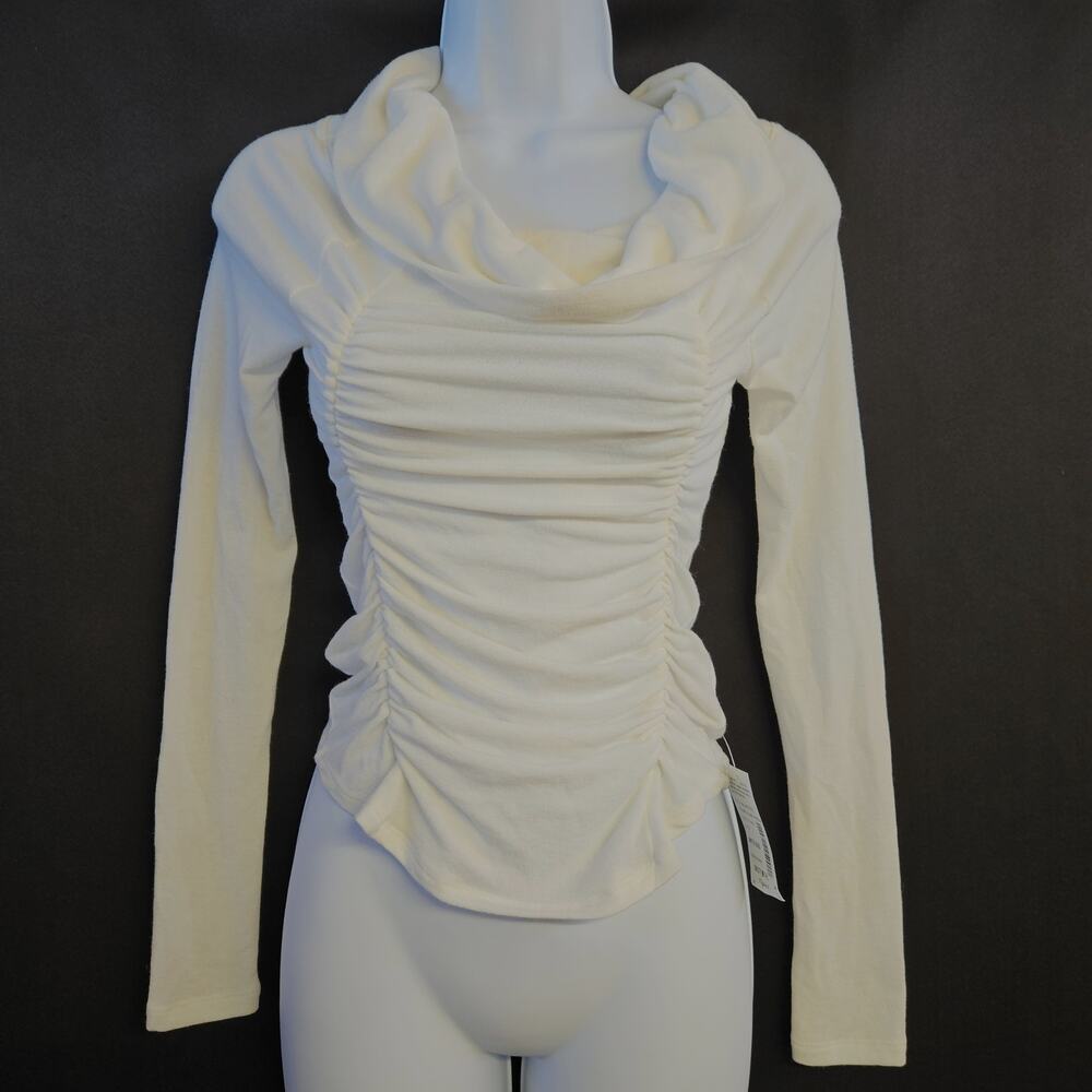 Ozbridge White‎ Ruched Long Sleeve Top Size S NWT Y2K Angel Feminine